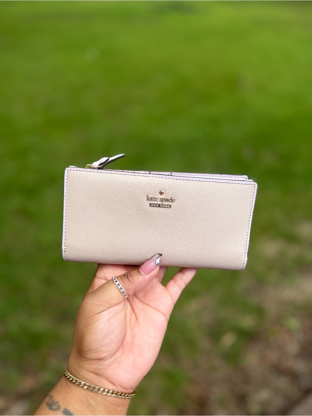 Kate Spade Pebble Leather Cream Zip-Around Wallet